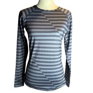 NIKE PRO DRI-FIT Fitted Black/Gray Striped Long Sleeve Tee with Thumb Holes